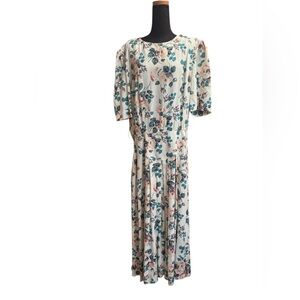 80’S VINTAGE E.D. MICHAELS Floral Women’s Dress Size 13/14 Pockets Modest Farm